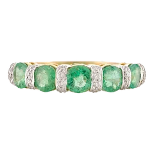 Oval Cut Emerald Diamond Band Ring Set in 14k Solid Yellow Gold Size 7