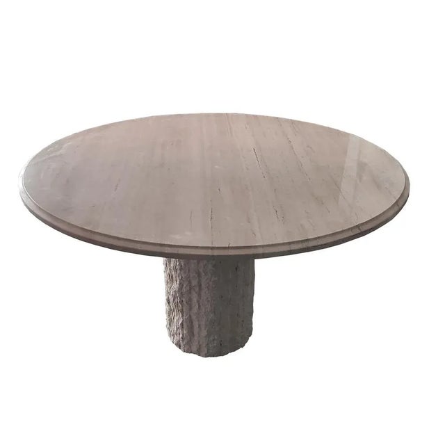 Glass Vintage Balta Dining Table in Italian Travertine and Marble, 1989 For Sale - Image 7 of 8