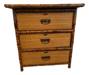 1970s Bamboo & Rattan Small Chest of Drawers