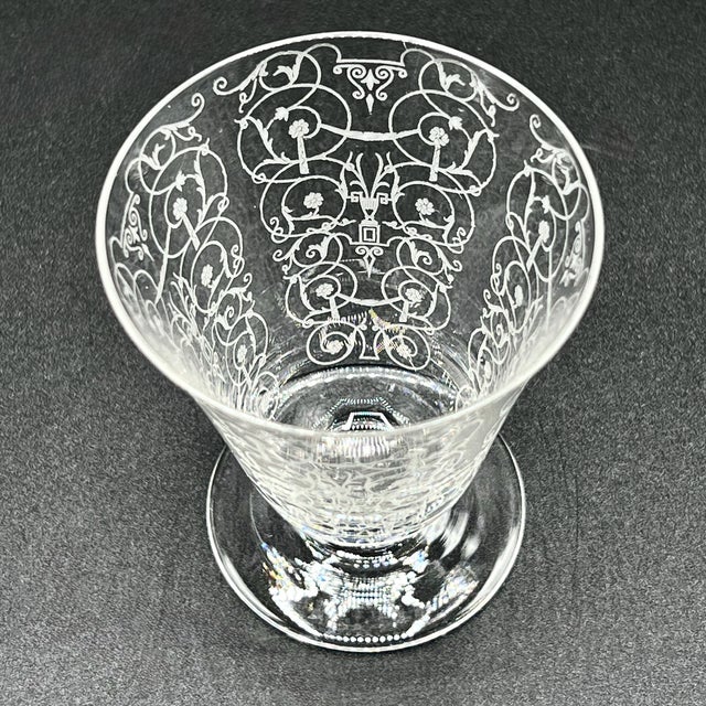 Antique Art Deco Baccarat Crystal Engraved Sherry Glasses in the Michelangelo Design, 1920, Set of 6 For Sale - Image 9 of 17