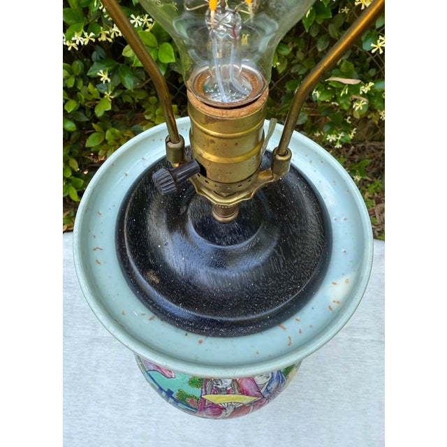 Large Vintage Chinese Famille Rose Porcelain Vase Lamp For Sale - Image 11 of 12