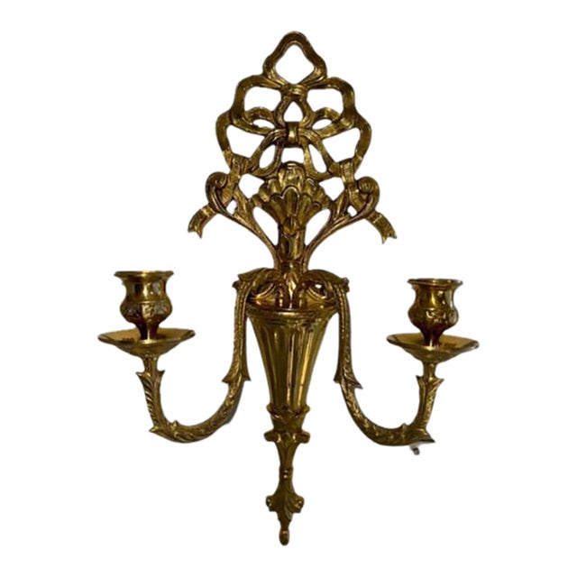 Mid 20th Century Dual Arm Brass Baroque Style Wall Sconce For Sale