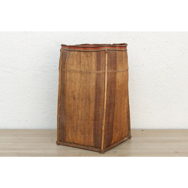 Tall Handwoven Antique Rice Storage Basket For Sale - Image 4 of 9