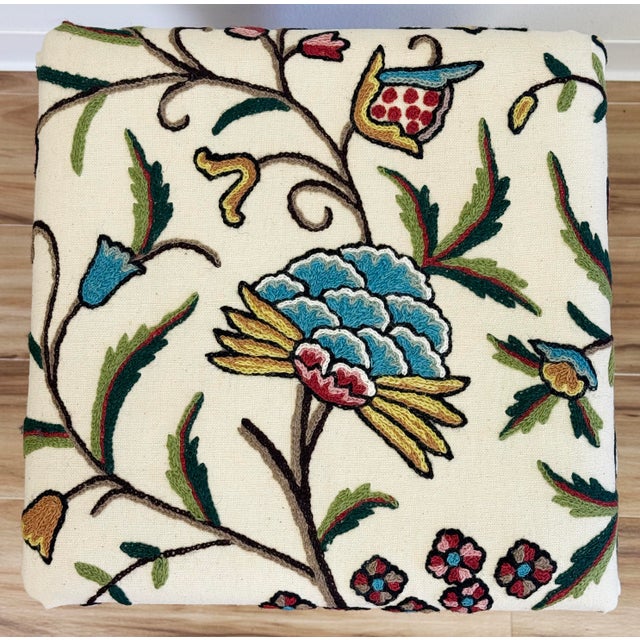 Newly Upholstered Vintage Bombay Company Turned Wood Stool For Sale In Kansas City - Image 6 of 11