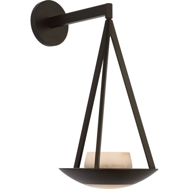 Barbara Barry for Visual Comfort Signature Divina 19" Floating Bowl Sconce in Modern Iron with Alabaster For Sale - Image 9 of 11