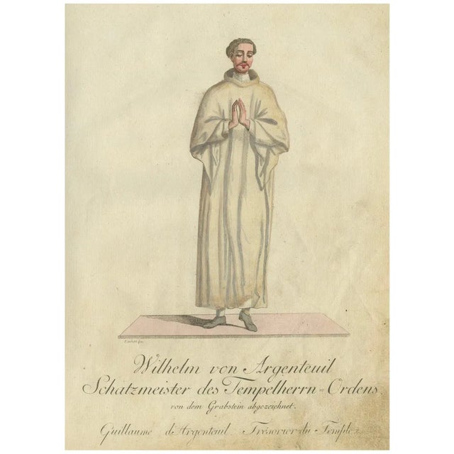 Wilhelm Von Argenteuil, Templar Treasurer, 1791, Hand-Colored Engraving For Sale