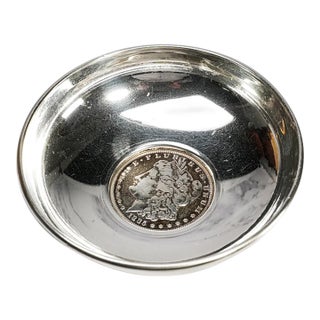 Vintage Cartier Sterling Silver Catchall Dish With 1885-O Morgan Dollar Coin Luxury Dresser Tray Home Decor For Sale