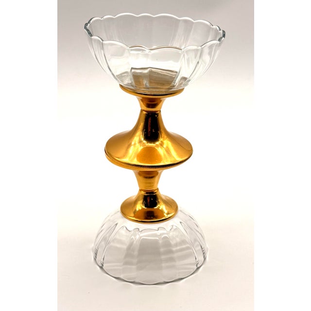 Vintage Pair of Gold Plated Compote Crystal Serving Dishes For Sale - Image 9 of 9