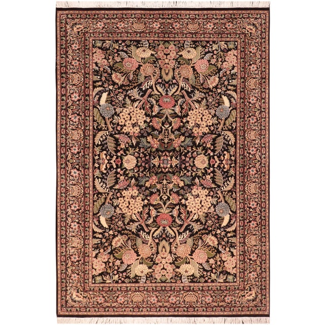 Art Nouveau 1990's Pak-Persian Black/Pink Wool Rug - 6'0'' X 9'3'' For Sale - Image 9 of 9