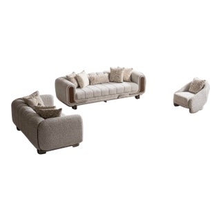 Lora 3-Piece Luxury Boucle Living Room Set - Sofa , Loveseat & Chair For Sale