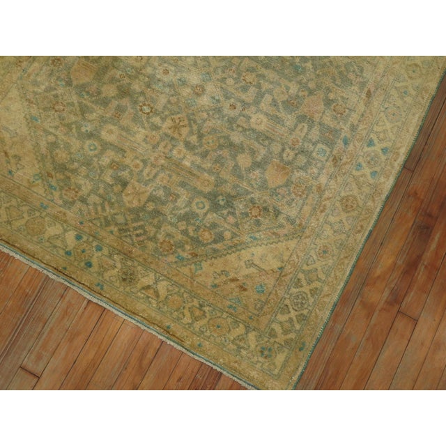 Persian Soft Green Vintage Persian Malayer - 4'2" x 6'8" For Sale - Image 3 of 8