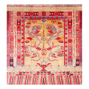Classic Antique Chinese Ningxia Banner With Two Gray-Red Dragons in a Chinoiserie Pattern