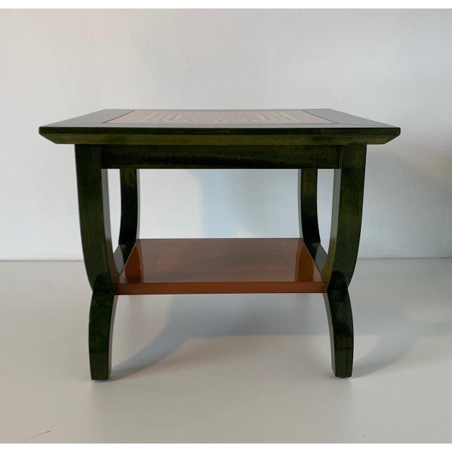 Italian Green Aniline and Maple Coffee Table, 1980s For Sale - Image 4 of 9