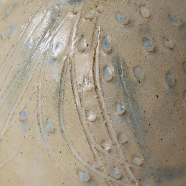 Cream 1960s French Etched Stoneware Ceramic Vase For Sale - Image 8 of 9