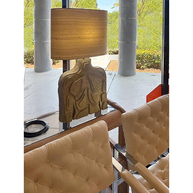 Mid 20th Century Studio Abstract Sculptural Male/Female Table Lamp, Vintage Shade For Sale In Miami - Image 6 of 10