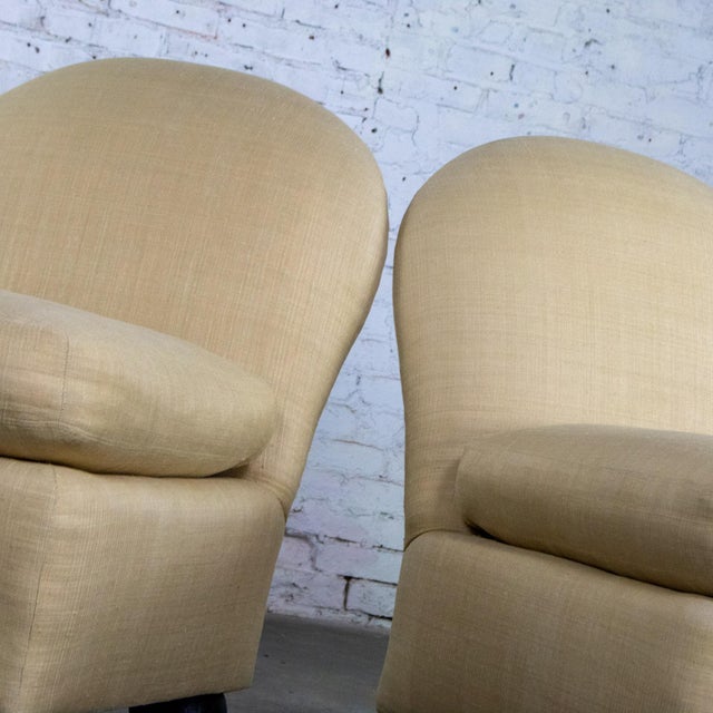 Late 20th Century Modern Round Back Slipper Chairs by Hickory Kay Lyn Tan Upholstery a Pair For Sale - Image 12 of 18