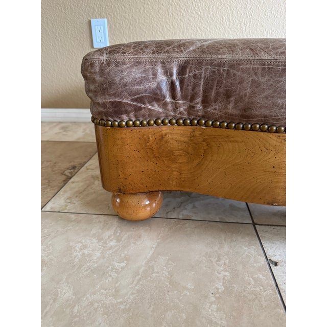Western Serpentine Distressed Leather Ottoman by Hickory Furniture For Sale - Image 11 of 12