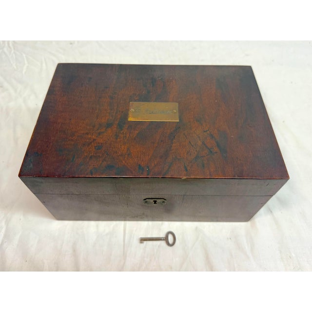Signed Antique 19th Century Gaming Poker Wood Brass Box Travel Set Clay Chips For Sale - Image 4 of 11