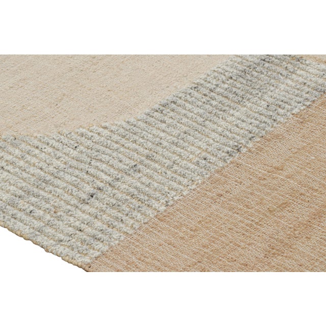 Mid-Century Modern Rug & Kilim’s Abstract Flatweave with Cream and Beige Geometric Patterns - 8x10 For Sale - Image 3 of 7