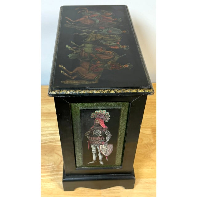 Russian Style Polychromed Lacquer Dry Bar /Tauntless with 2 crystal Decanters For Sale - Image 10 of 12