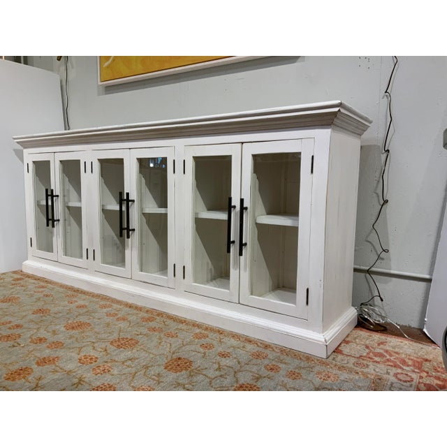 White Organic Aged White Finished Wood and Glass Sideboard For Sale - Image 8 of 8