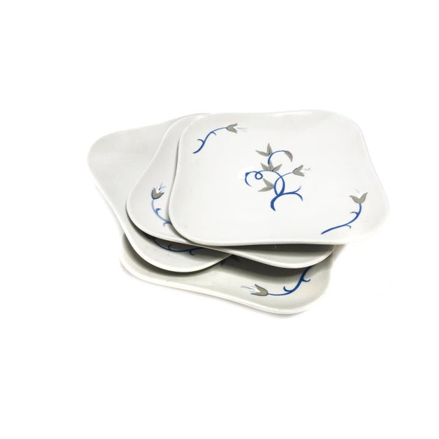 Vintage mid century set of 4 hand made Weil Ware floral plates, made in California USA. Weil of California (California...