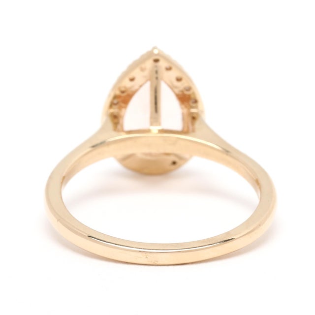 Modern 1.20ctw Morganite & Diamond Pear Shape Ring, 14k Yellow Gold, Ring Size 6 For Sale - Image 3 of 6