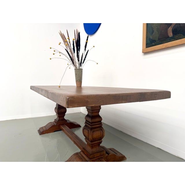 Wood Monastery Table in Oak with Turned Balusters, France, 1930s For Sale - Image 7 of 18