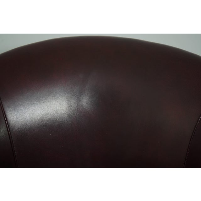 1980s Classic Mahogany Burgundy Leather Barrel Back Chair For Sale - Image 5 of 18
