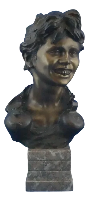 Vincenzo Cinque, Bust Sculpture of a Child, Late 1800s, Bronze with Marble Base