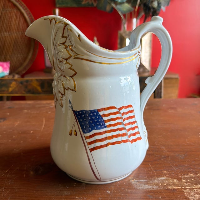 Rare Antique White Ironstone Pitcher With 36-Star American Flag, John Maddock & Son, Circa 1864 For Sale - Image 12 of 12