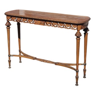 19th Century Louis XVI Handcarved Walnut Console Table with Burlwood Inlay For Sale