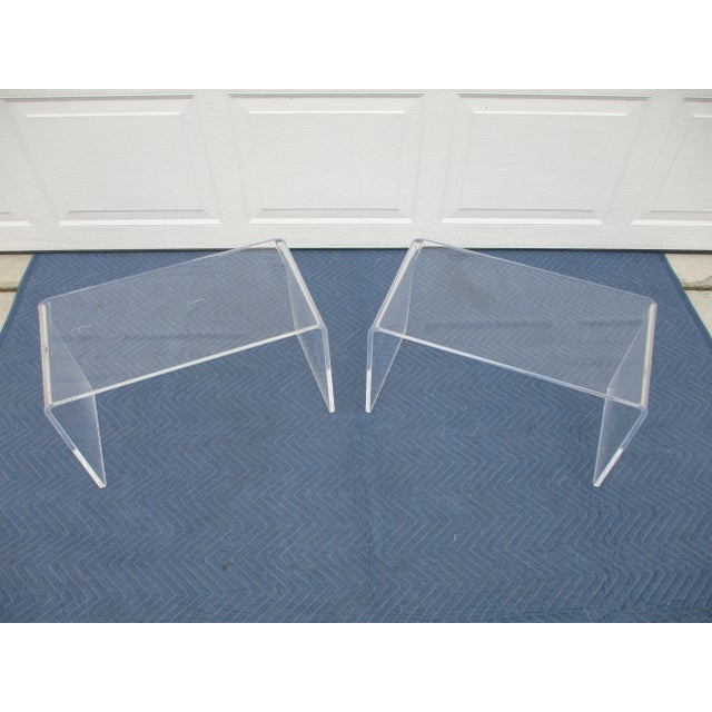 White Lucite Acrylic Waterfall Side Tables -A Pair For Sale - Image 8 of 10
