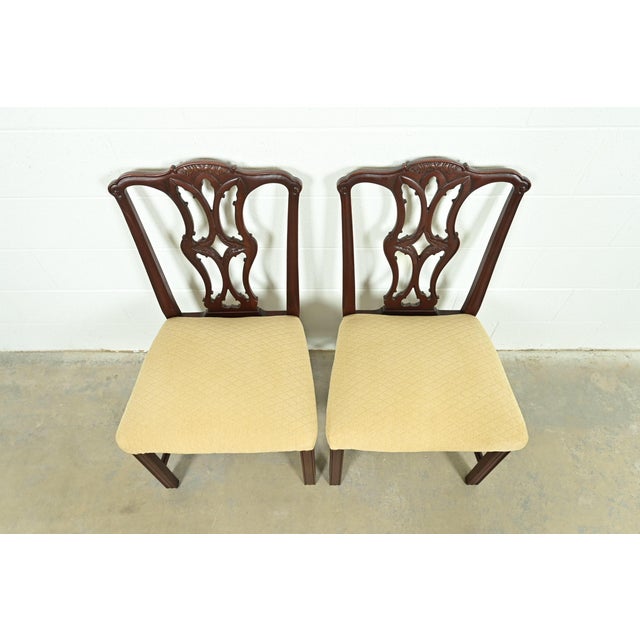 1980s Baker Furniture Style Georgian Carved Mahogany Side Chairs or Dining Chairs, Pair For Sale - Image 5 of 13
