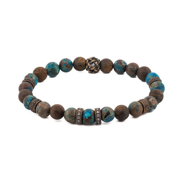 Gemstone Turquoise & Diamond Good Luck Beaded Bracelet For Sale - Image 7 of 7