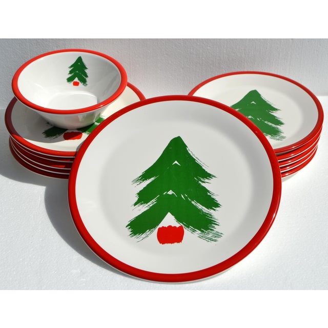 Set 12 Pfaltzgraff Marimekko Oy Christmas Tree Red Band Design Dinnerware Late 20th Century For Sale - Image 16 of 16