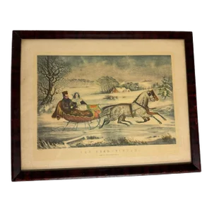 Antique N. Currier Print the Road, - Winter