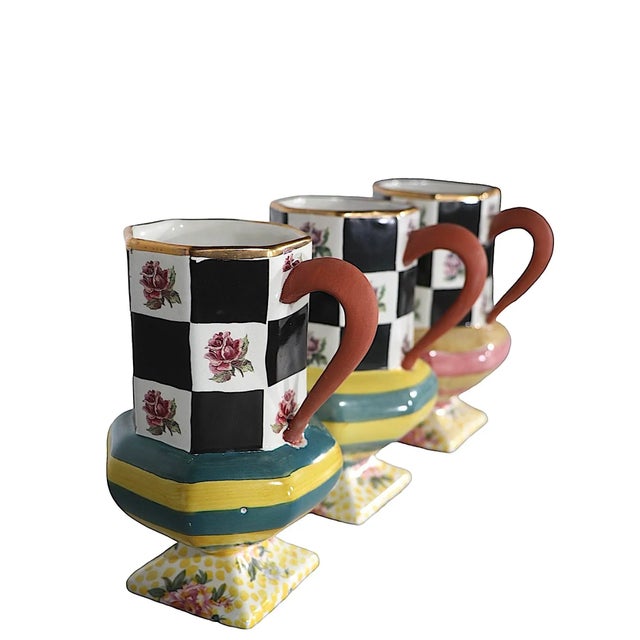 Group of Three Pedestal Coffee Tea Mugs by McKenzie Childs C 1995 For Sale - Image 10 of 12