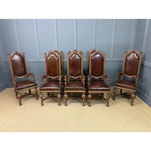 Carved Oak High Back Chairs, 1900, Set of 8 For Sale - Image 13 of 18