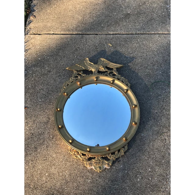 20th Century Federal Eagle Wood & Gesso Gilded Convex Mirror For Sale - Image 4 of 9