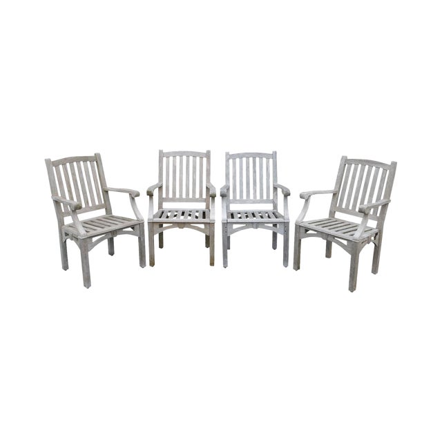 Weather Master Set 4 Teak Outdoor Patio Armchairs Chairish