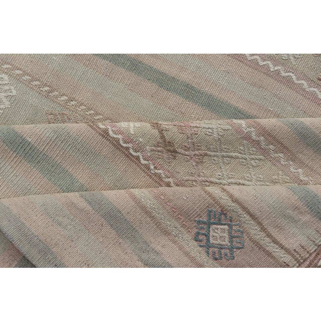 Flat-Weave Turkish Kilim With Embroideries in Earthy Tones and Hints of Pink 5'8" X 10'8" For Sale - Image 11 of 12