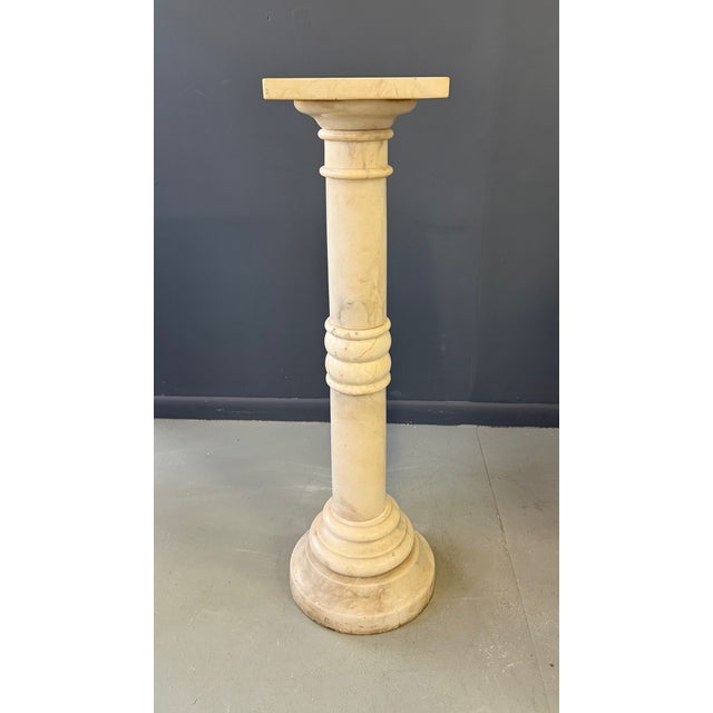 Italian Antique Italian White 7 Piece Carved Alabaster Pedestal Column For Sale - Image 3 of 13