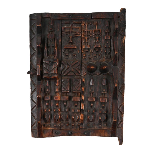 Antique Carved Wooden Dogon Granary Door in a Display Shadow Box. For Sale