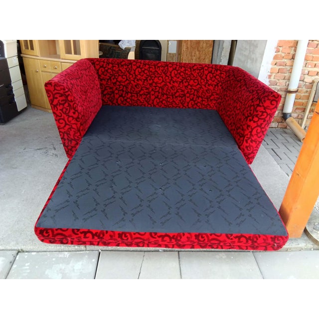 Mid-Century Modern Red Fabric Monster Three-Seat Sofa with Rose Pattern from Bretz For Sale - Image 3 of 7