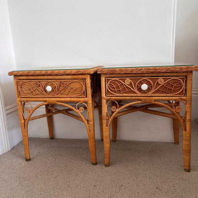 Ornate Wicker Bedside Tables, Set of 2 For Sale - Image 3 of 9