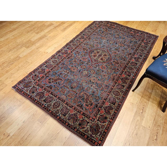 Persian Vintage Persian Kashan Rug, Hand-Knotted Wool, Floral Pattern, Aqua-Blue & Teal-Green, 5x8 For Sale - Image 3 of 16