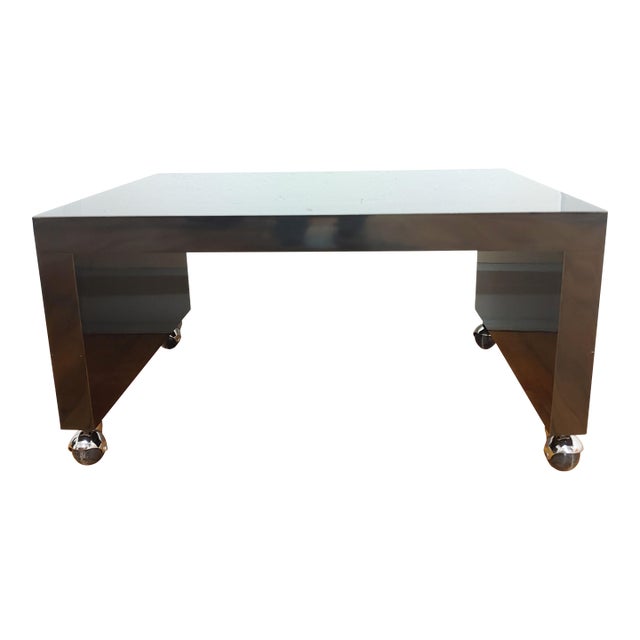 1970s Black Laquer With Chrome Casters Accent Table For Sale