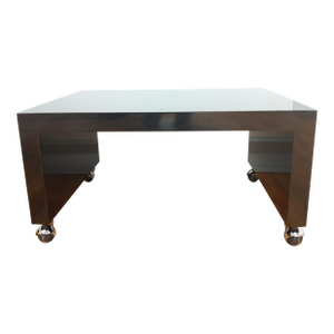 1970s Black Laquer With Chrome Casters Accent Table