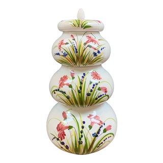 Italian Ceramic Hand Painted Terra-Cotta Stacking Jars - Set of 4 For Sale